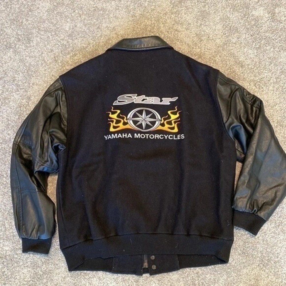 Yamaha‎ Star Motorcycles Varsity Jacket Black Wool Leather Sleeves Mens Medium